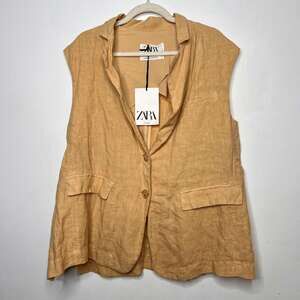 ZARA Linen Vest – Yellow – Oversized Fit – XS–S